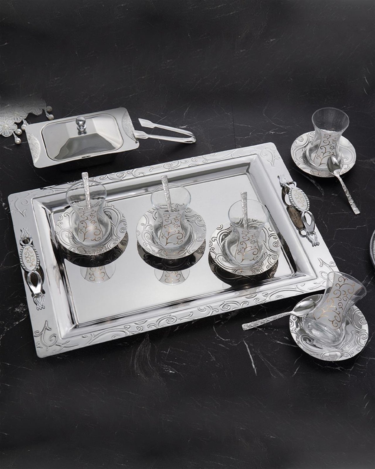 Çınar 40 Parça Lüx Bardaklı Çay Seti 12 Kişilik